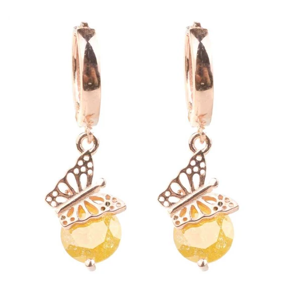 925 Ayar Gümüş Buzlu Limon Quartz Taşlı Kelebek Küpe ürün görseli 1