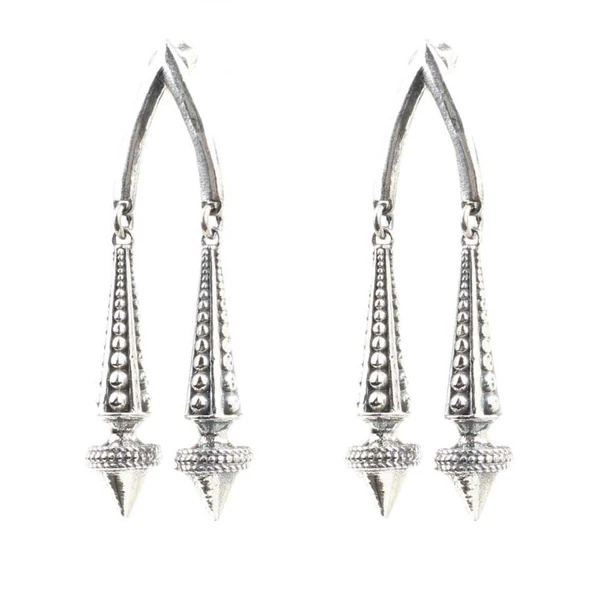 925 Ayar Gümüş  Çift Konik Küpe - Resim 2