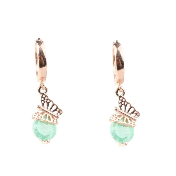 925 Ayar Gümüş Buzlu Yeşim Taşlı Kelebek Küpe ürün görseli 1