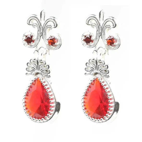 925 Ayar Gümüş Damla Yakut Taşlı Antik Küpe ürün görseli 1