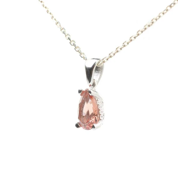 925 Ayar Gümüş Damla Zultanit Taşlı Kolye - Resim 2