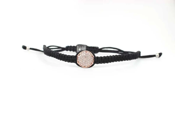 925 Ayar Gümüş Siyah ve Beyaz Zirkon Taşlı Çift Taraflı Siyah Örgü Bileklik - Resim 5