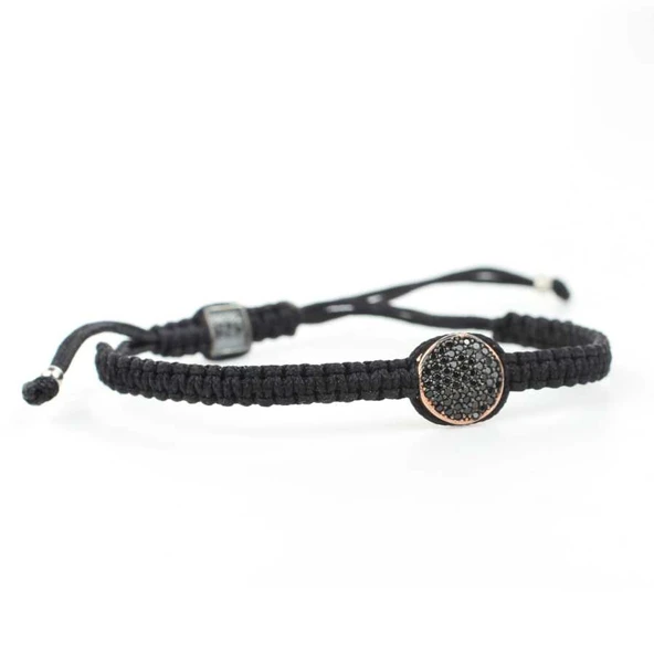 925 Ayar Gümüş Siyah ve Beyaz Zirkon Taşlı Çift Taraflı Siyah Örgü Bileklik - Resim 4