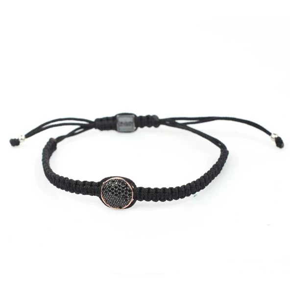 925 Ayar Gümüş Siyah ve Beyaz Zirkon Taşlı Çift Taraflı Siyah Örgü Bileklik - Resim 6