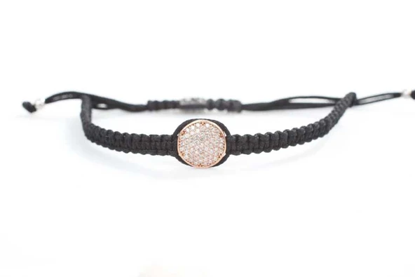 925 Ayar Gümüş Siyah ve Beyaz Zirkon Taşlı Çift Taraflı Siyah Örgü Bileklik - Resim 3