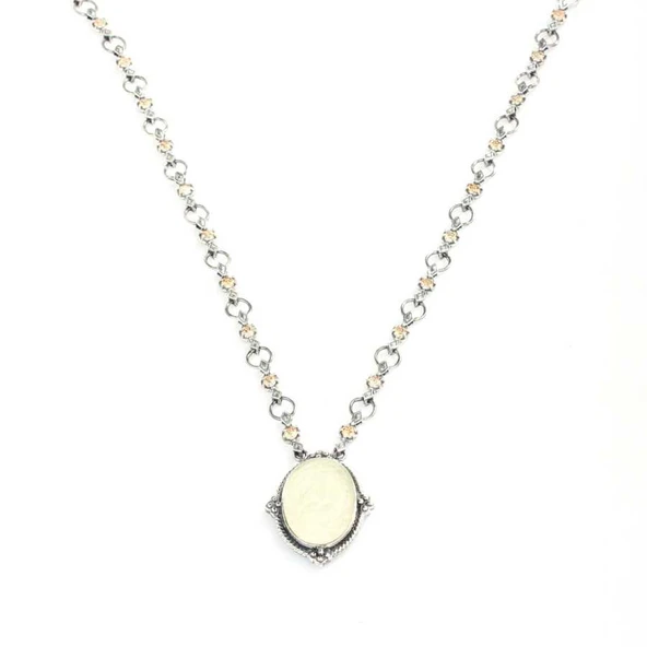 925 Ayar Gümüş Sitrin Taşlı Antik Bizans Kolye - Resim 5