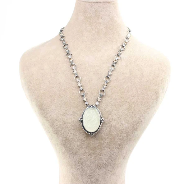 925 Ayar Gümüş Sitrin Taşlı Antik Bizans Kolye - Resim 3