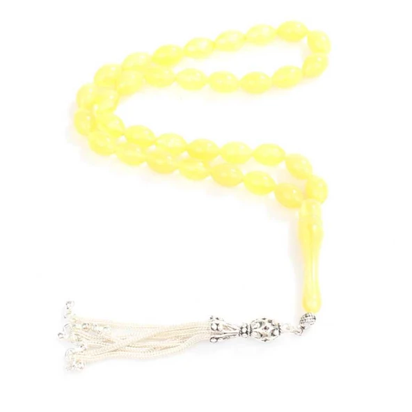 925 Ayar Gümüş Sıkma Kehribar Tesbih - Resim 3