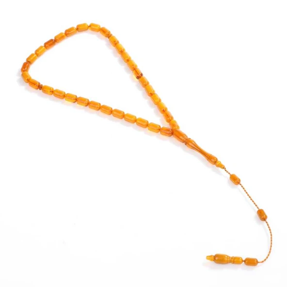 Sıkma Kehribar Sarı Tesbih - Resim 2