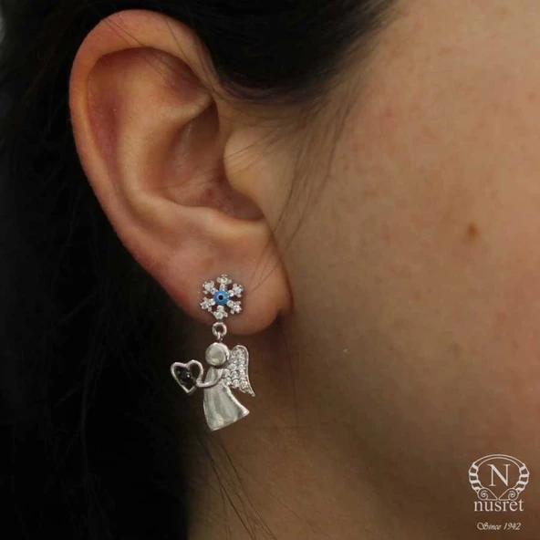 925 Ayar Gümüş Perili Kalp Küpe - Resim 3