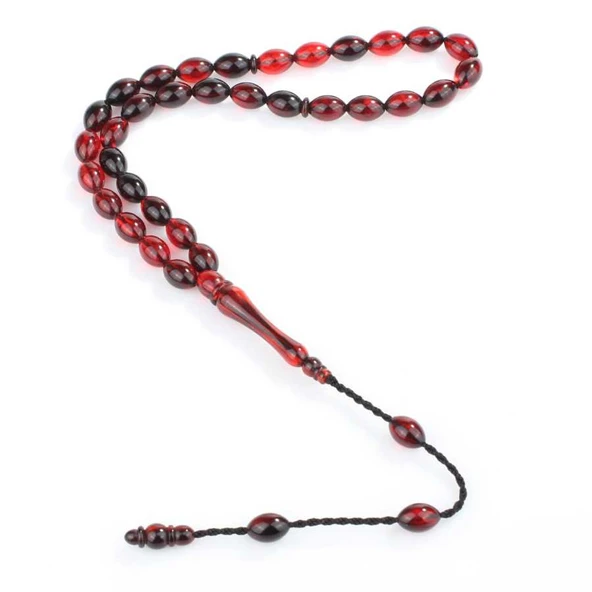 Sıkma Kırmızı Ateş Kehribarı Arpa Kesim Tesbih ürün görseli