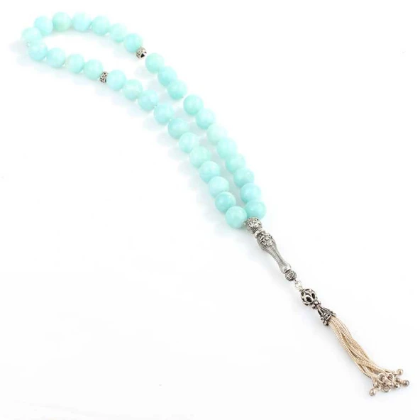 925 Ayar Gümüş Amazonit Doğaltaşlı Tesbih - Resim 2