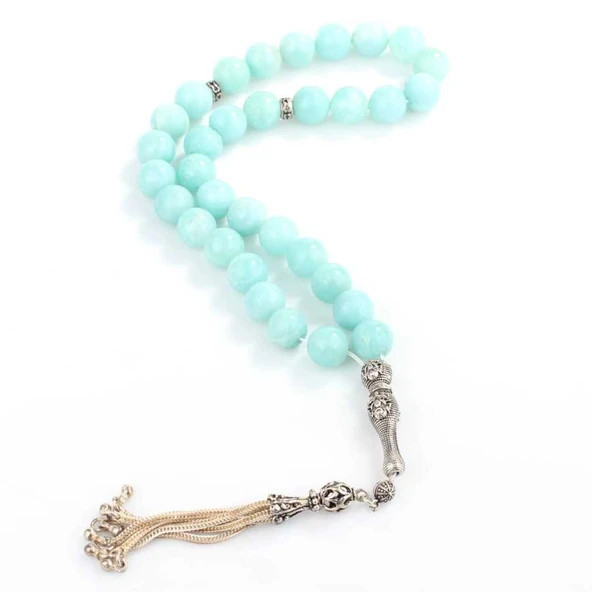 925 Ayar Gümüş Amazonit Doğaltaşlı Tesbih ürün görseli