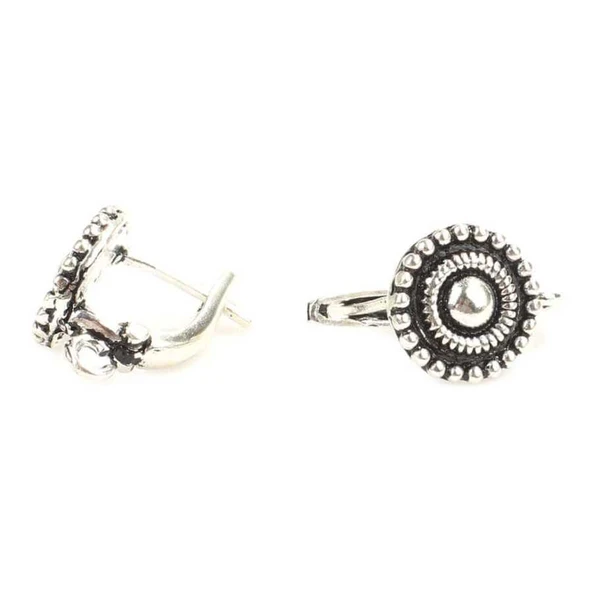 925 Ayar Gümüş Desenli Yuvarlak Arkadan Kıskaçlı Küpe - Resim 3