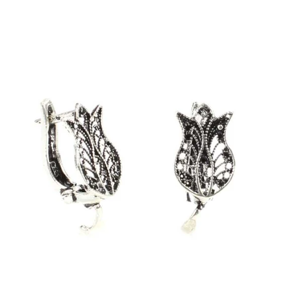 925 Ayar Telkari Lale modeli Arkadan Kıskaçlı Küpe - Resim 2