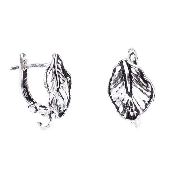 925 Ayar Sedef Yaprağı modeli Arkadan Kıskaçlı Küpe - Resim 3