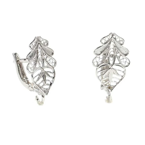 925 Ayar Telkari Kakao Yaprağı modeli Arkadan Kıskaçlı Küpe - Resim 3