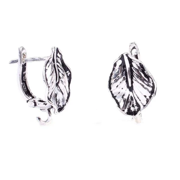 925 Ayar Sedef Yaprağı modeli Arkadan Kıskaçlı Küpe - Resim 4