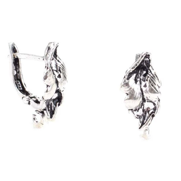 925 Ayar Asma Yaprağı modeli Arkadan Kıskaçlı Küpe - Resim 2