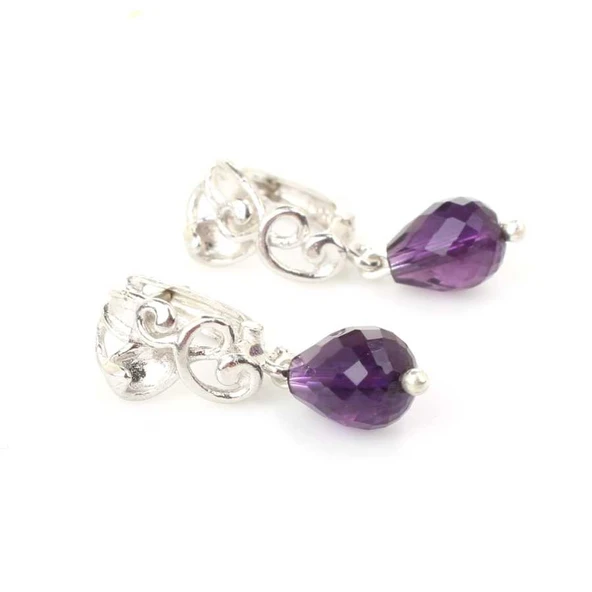 925 Ayar Gümüş Damla Ametist Küpe - Resim 2