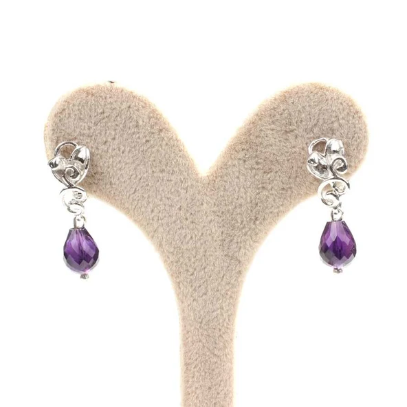 925 Ayar Gümüş Damla Ametist Küpe - Resim 4