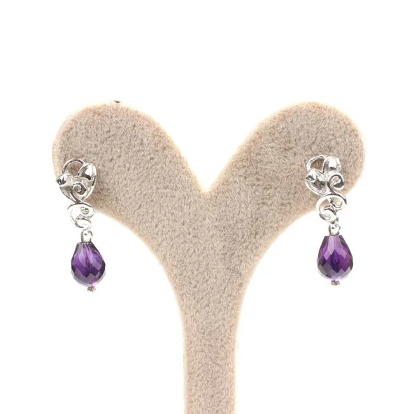 925 Ayar Gümüş Damla Ametist Küpe - Resim 3