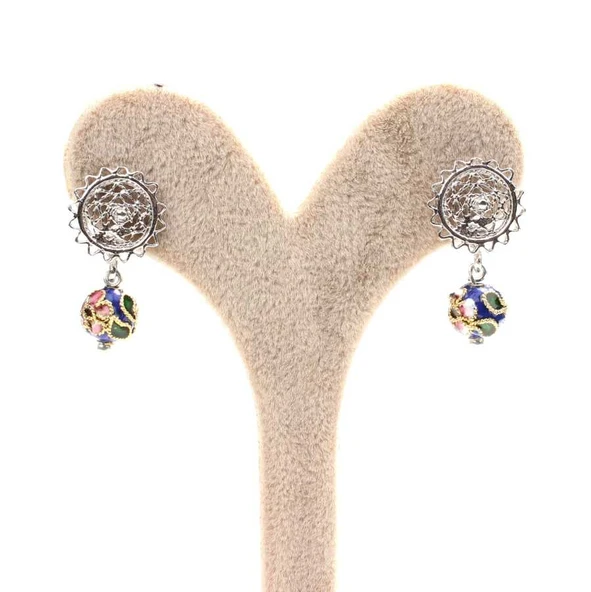 925 Ayar Gümüş Mineli Toplu Küpe - Resim 2