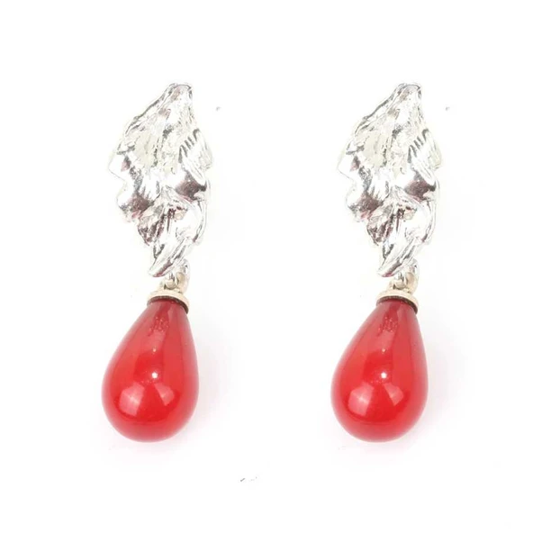 925 Ayar Gümüş Damla Mercan Küpe - Resim 3