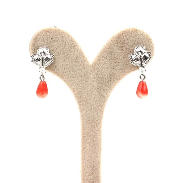 925 Ayar Gümüş Damla Mercan Taşlı Küpe - Resim 1