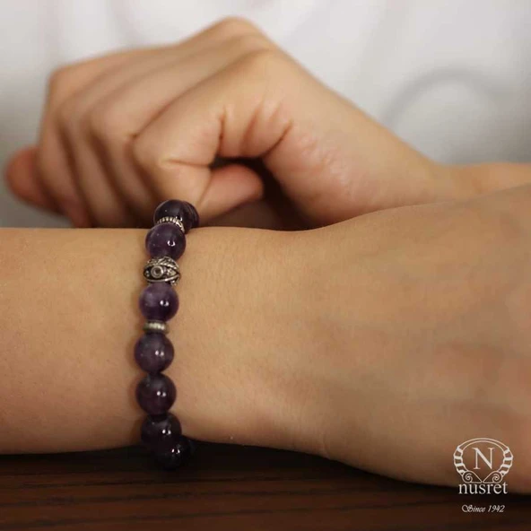 Nusrettaki 925 Ayar Gümüş Ametist Taşlı Bileklik - Resim 4