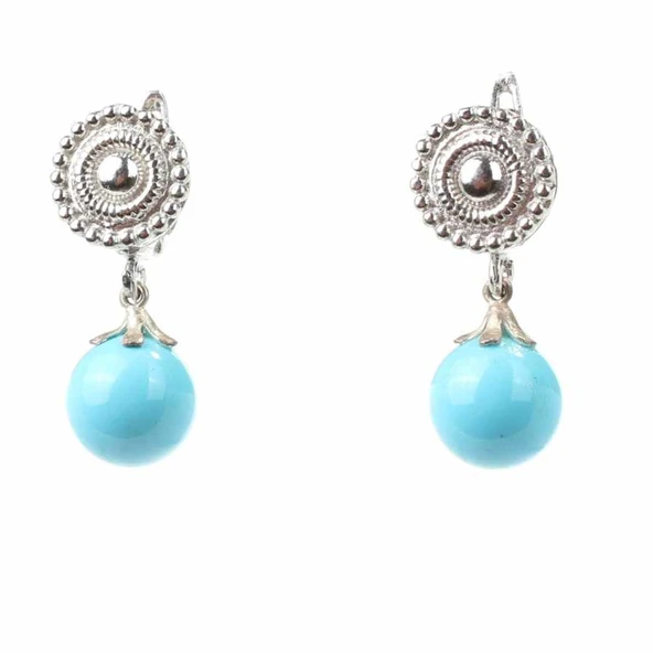 925 Ayar Gümüş Top Firuze Taşlı Küpe - Resim 2