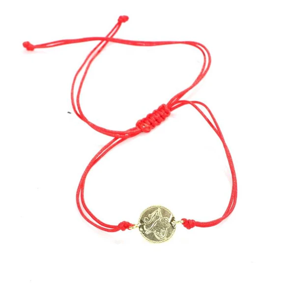 925 Ayar Gümüş Minik Tuğralı İpli Bileklik, Sarı - Resim 2