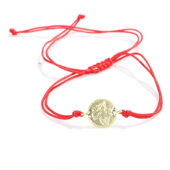 925 Ayar Gümüş Minik Tuğralı İpli Bileklik, Sarı - Resim 3