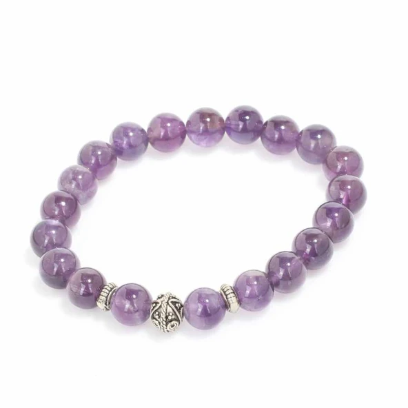 Nusrettaki 925 Ayar Gümüş Ametist Taşlı Bileklik - Resim 3