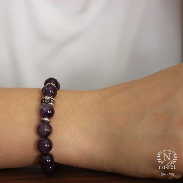 Nusrettaki 925 Ayar Gümüş Ametist Taşlı Bileklik - Resim 6