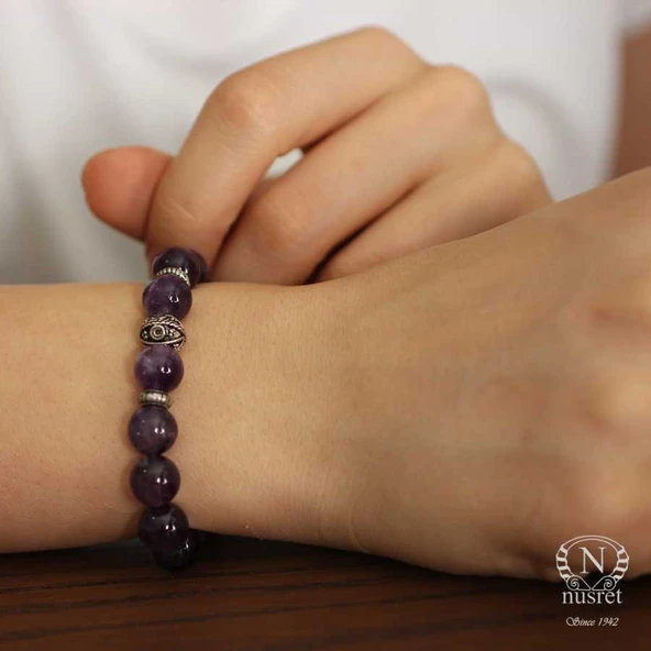 Nusrettaki 925 Ayar Gümüş Ametist Taşlı Bileklik - Resim 5