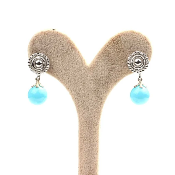 925 Ayar Gümüş Top Firuze Taşlı Küpe - Resim 3