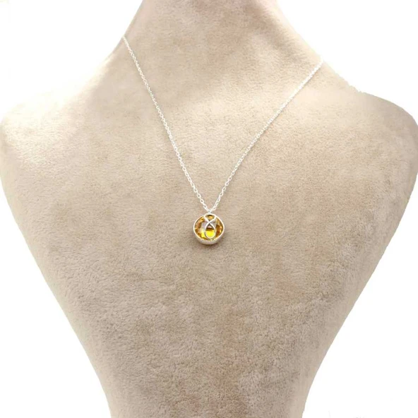 925 Ayar Gümüş Sonsuzluk Sitrin Kolye - Resim 3