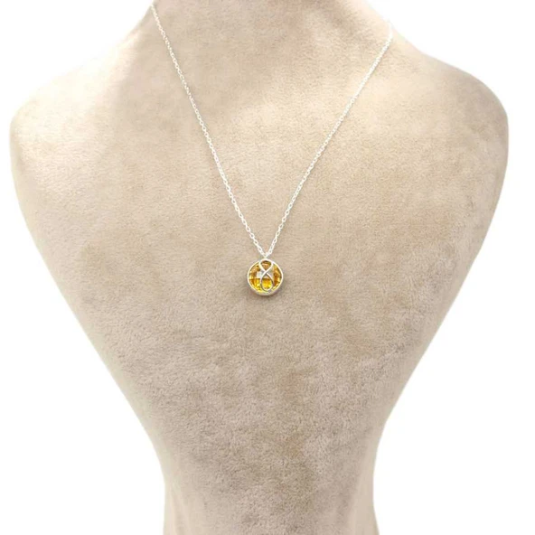 925 Ayar Gümüş Sonsuzluk Sitrin Kolye - Resim 4