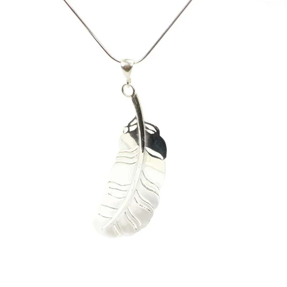 925 Ayar Gümüş Yılan Zincirli Büyük Yaprak Kolye - Resim 6