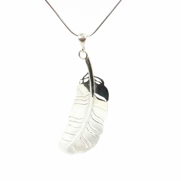 925 Ayar Gümüş Yılan Zincirli Büyük Yaprak Kolye - Resim 7