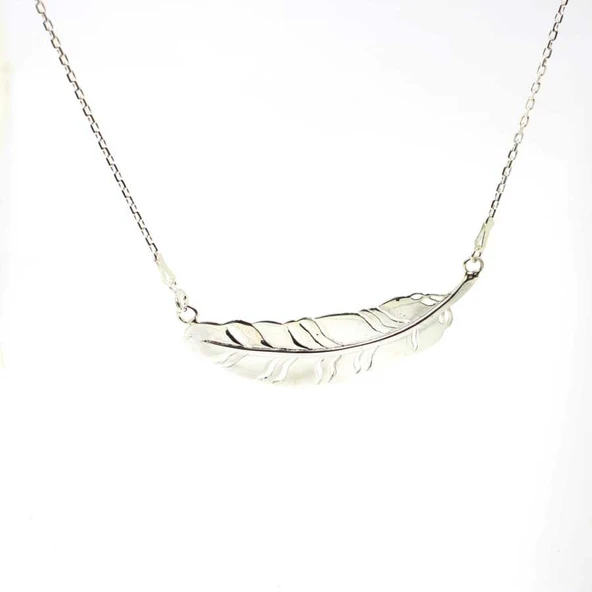 925 Ayar Gümüş Zincirli Büyük Yaprak Kolye - Resim 3