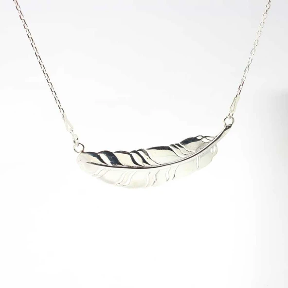 925 Ayar Gümüş Zincirli Büyük Yaprak Kolye - Resim 2