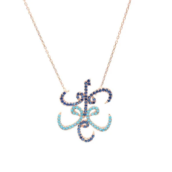 925 Ayar Gümüş Mavi Taşlı Elif Vav Kolye ürün görseli