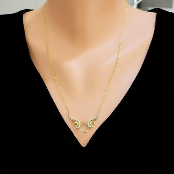 925 Ayar Gümüş Kanatlı Tektaş Kolye ürün görseli