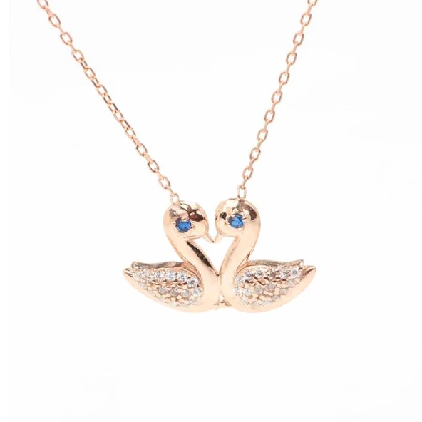 925 Ayar Gümüş Taşlı Aşık Kuğular - Resim 2