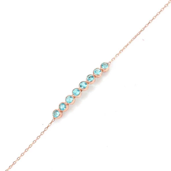 925 Ayar Gümüş Akuamarin Taşlı 8 Sıra Suyolu Bileklik ürün görseli 1