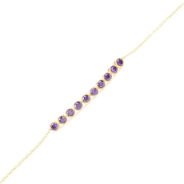 925 Ayar Gümüş Ametist Taşlı 10 Sıra Suyolu Bileklik - Resim 2