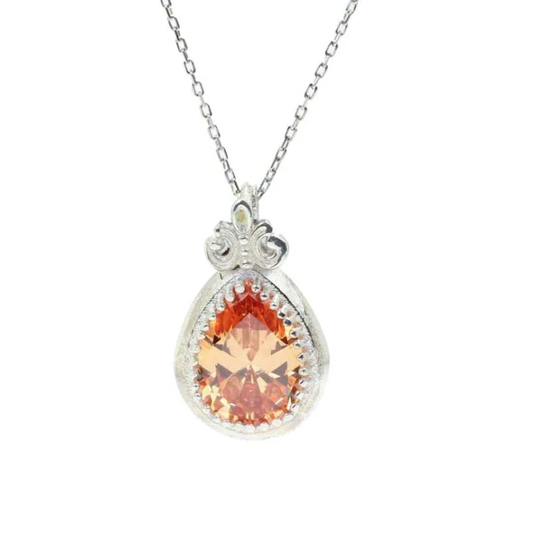925 Ayar Gümüş Sitrin Damla Taşlı Kolye ürün görseli