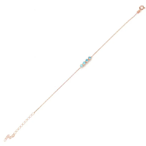 925 Ayar Gümüş Akuamarin Taşlı 4 Sıra Suyolu Bileklik - Resim 2